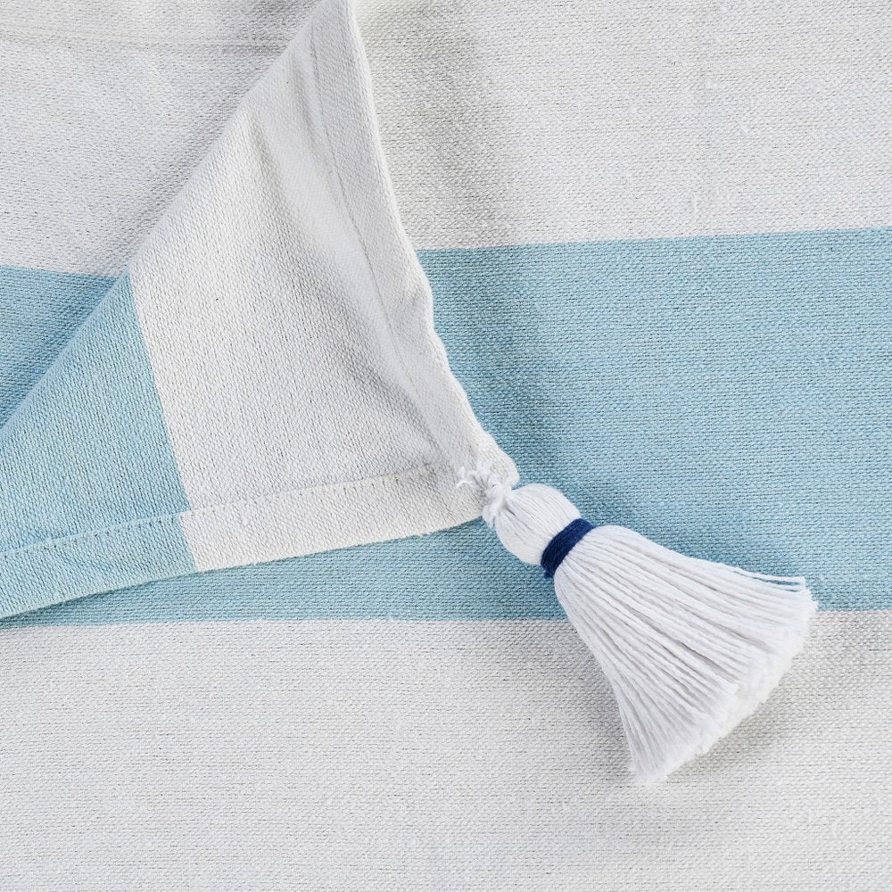 50" X 60" Blue and White Woven Cotton Striped Throw Blanket with Tassels — view 10