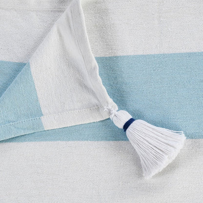 50" X 60" Blue and White Woven Cotton Striped Throw Blanket with Tassels HomeRoots