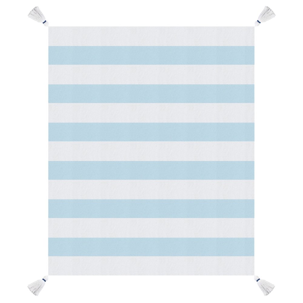 50" X 60" Blue and White Woven Cotton Striped Throw Blanket with Tassels — view 11