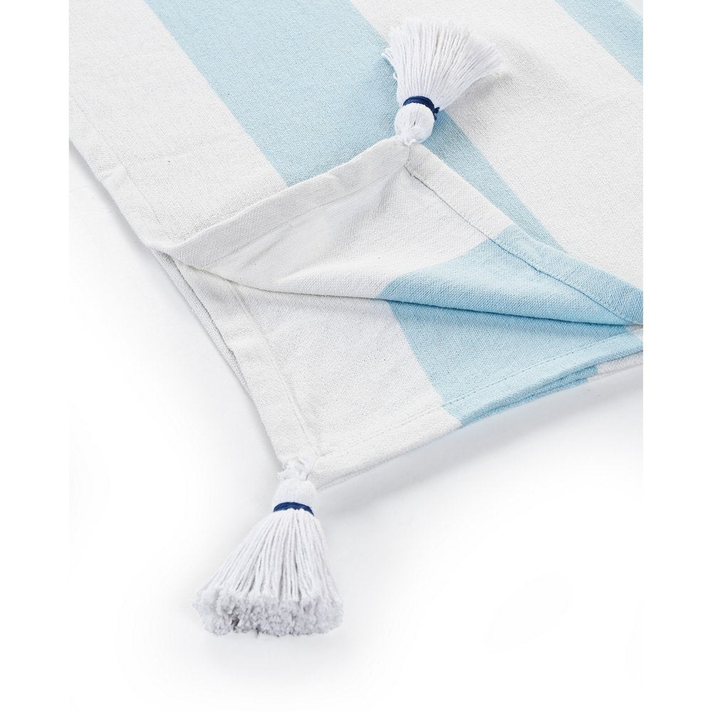 50" X 60" Blue and White Woven Cotton Striped Throw Blanket with Tassels HomeRoots