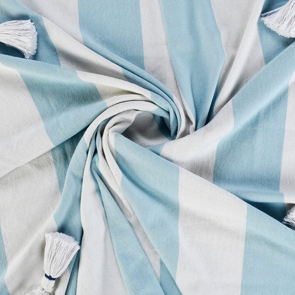 50" X 60" Blue and White Woven Cotton Striped Throw Blanket with Tassels — view 13