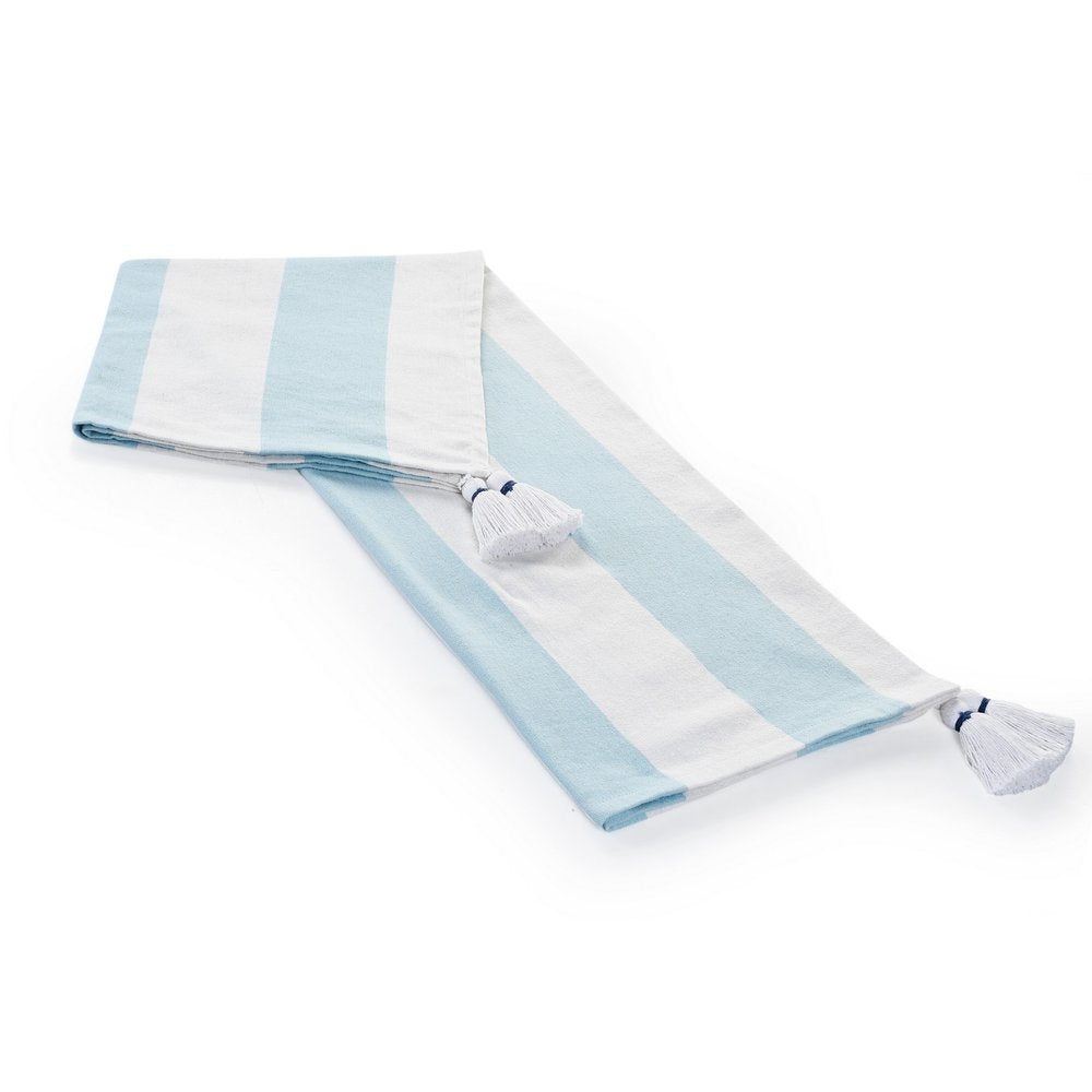 50" X 60" Blue and White Woven Cotton Striped Throw Blanket with Tassels HomeRoots
