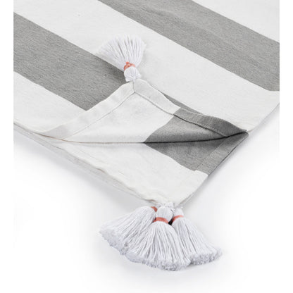 50" X 60" Gray and White Woven Cotton Striped Throw Blanket with Tassels