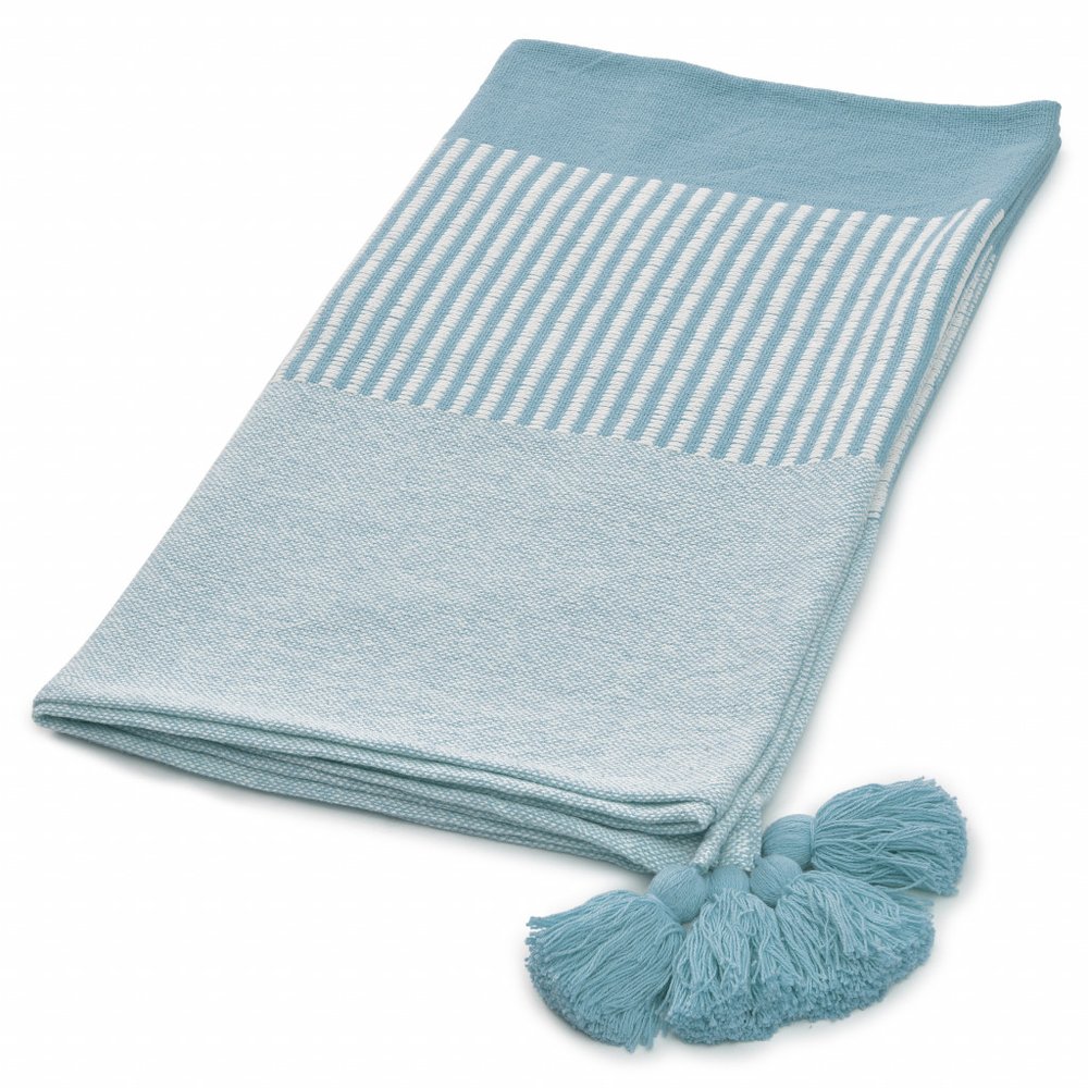 50" X 60" Purple Woven Cotton Striped Throw Blanket with Tassels — view 15