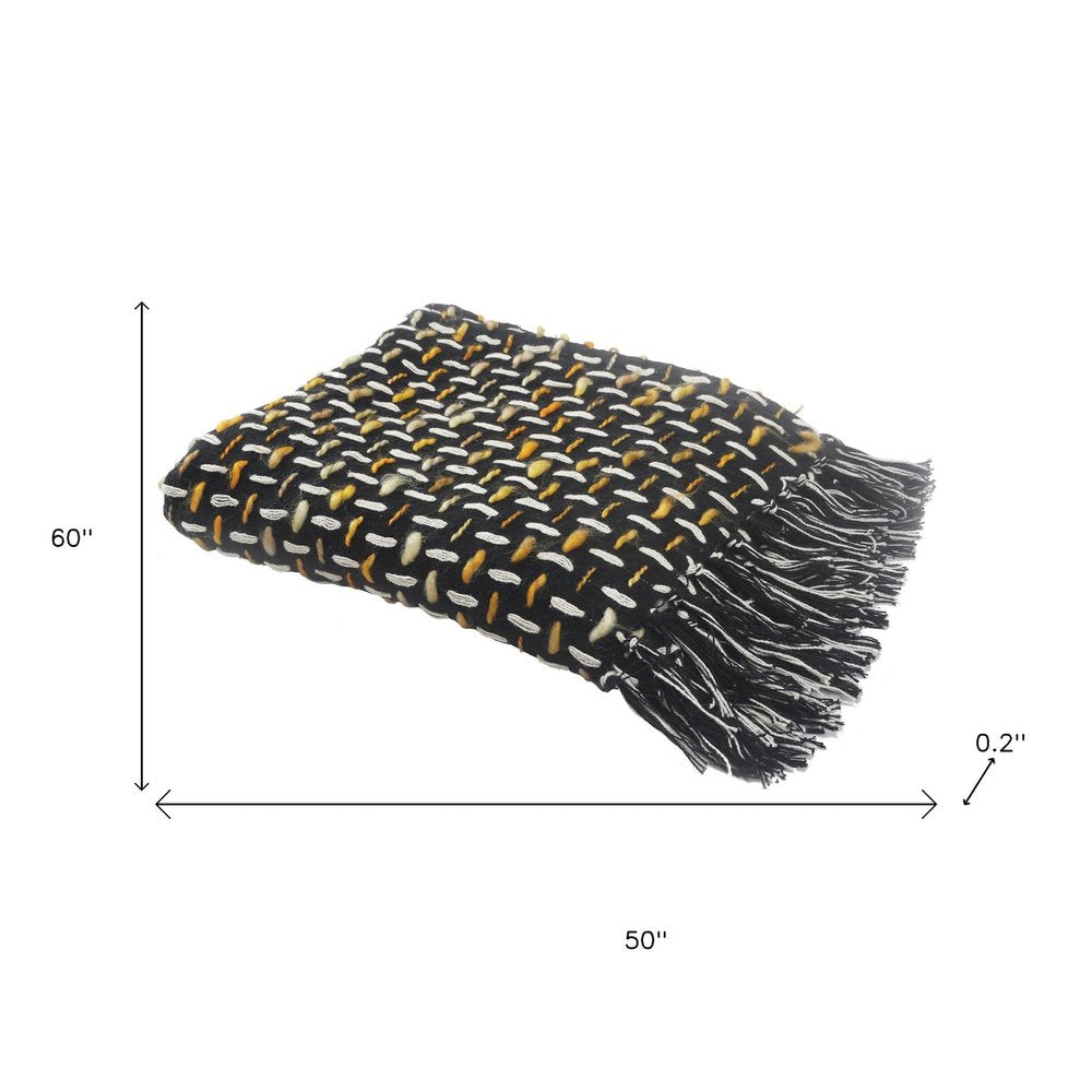 50" X 60" Black And Gold Geometric Cotton Woven Throw Blanket with Tassels — view 11