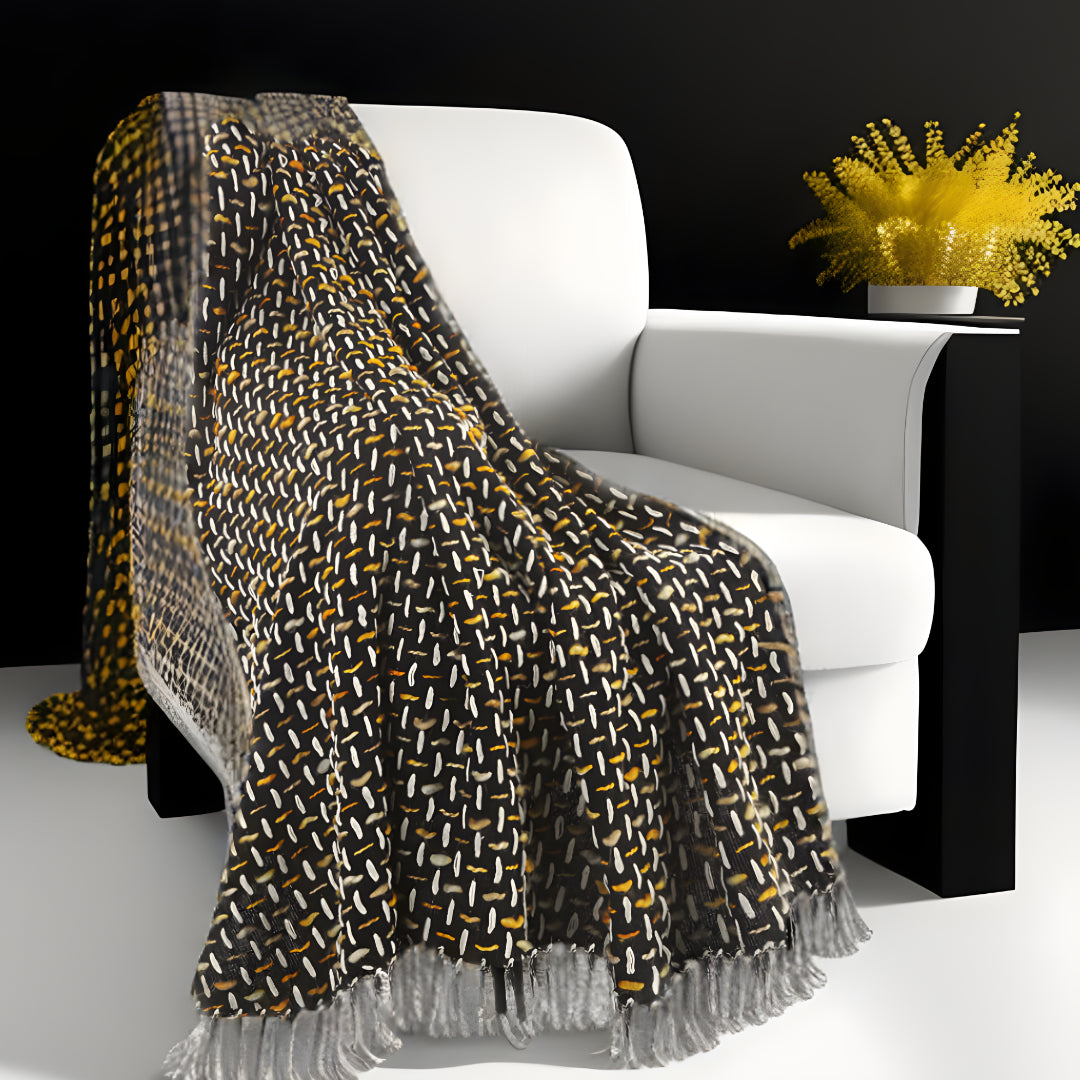 Black and Gold Woven Cotton Geometric Throw Blanket