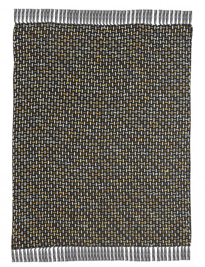 Black and Gold Woven Cotton Geometric Throw Blanket