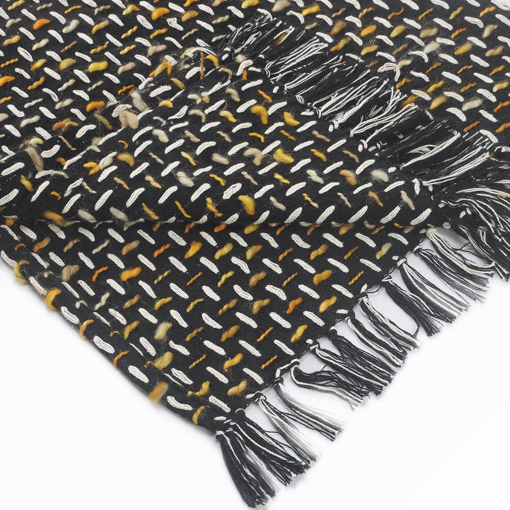 50" X 60" Black And Gold Geometric Cotton Woven Throw Blanket with Tassels HomeRoots