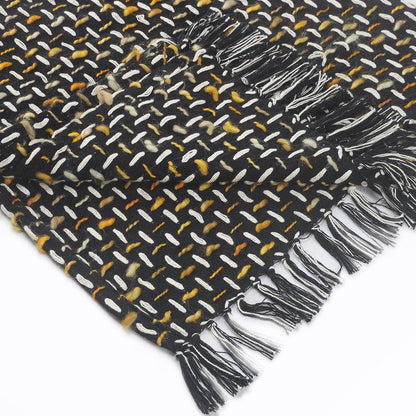 Black and Blue Woven Cotton Geometric Throw Blanket HomeRoots