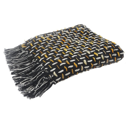 Black and Blue Woven Cotton Geometric Throw Blanket HomeRoots