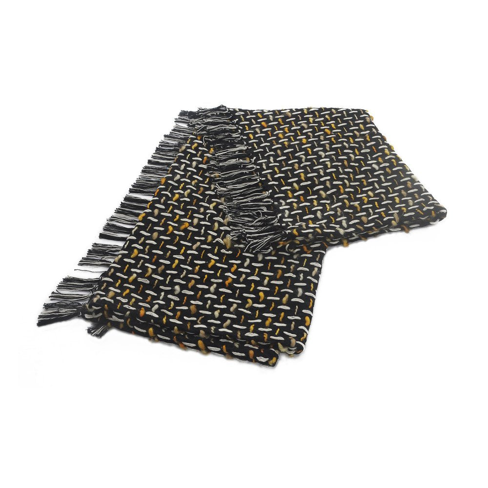50" X 60" Black And Gold Geometric Cotton Woven Throw Blanket with Tassels HomeRoots