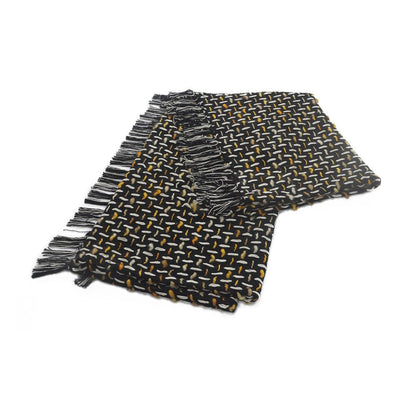 50" X 60" Black And Gold Geometric Cotton Woven Throw Blanket with Tassels HomeRoots