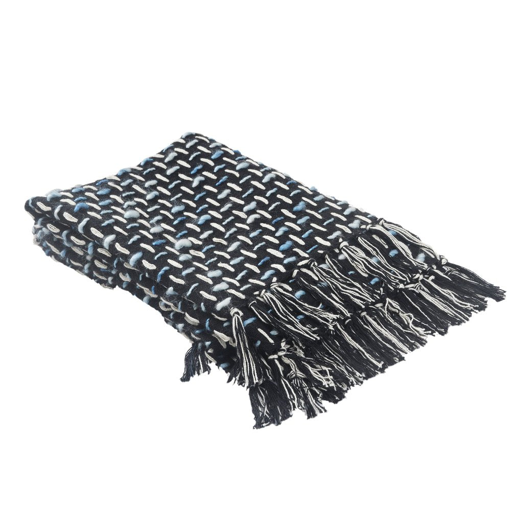 50" X 60" Black And Gold Geometric Cotton Woven Throw Blanket with Tassels HomeRoots
