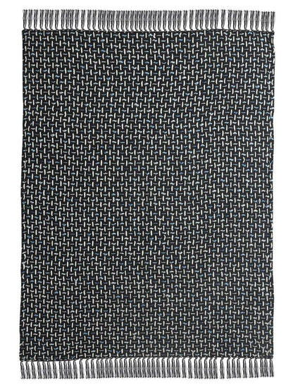 Black and Blue Woven Cotton Geometric Throw Blanket HomeRoots