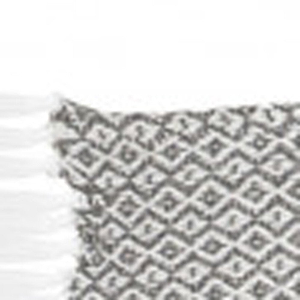 50" X 60" Gray and White Woven Cotton Geometric Throw Blanket with Fringe — view 6