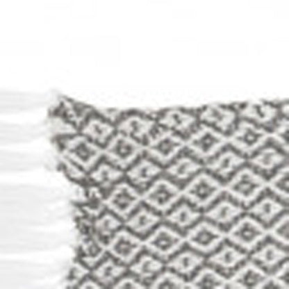 50" X 60" Gray and White Woven Cotton Geometric Throw Blanket with Fringe HomeRoots