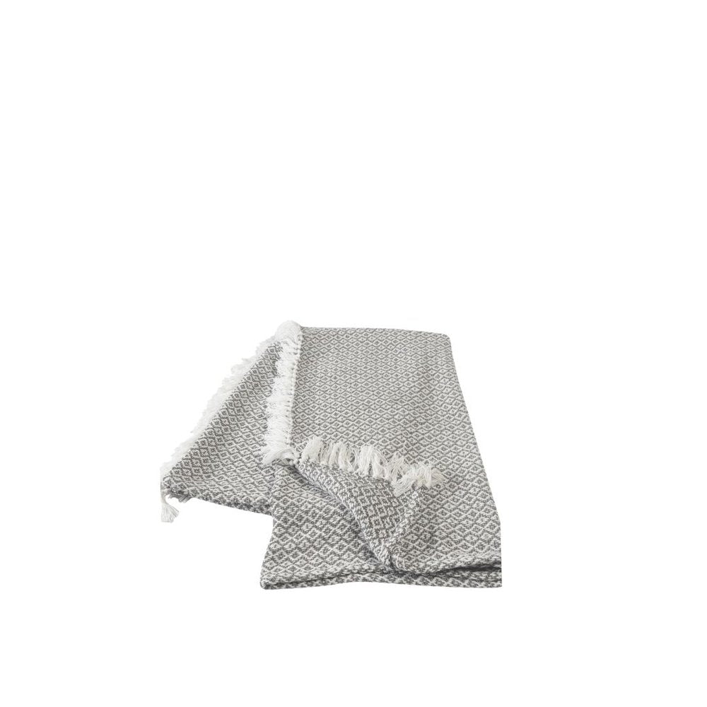 50" X 60" Gray and White Woven Cotton Geometric Throw Blanket with Fringe HomeRoots