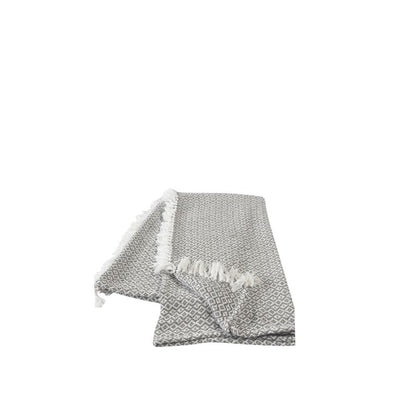 50" X 60" Gray and White Woven Cotton Geometric Throw Blanket with Fringe HomeRoots