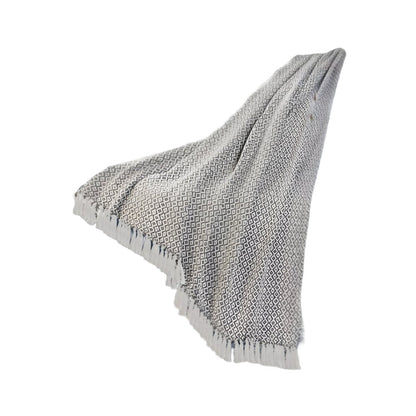 50" X 60" Gray and White Woven Cotton Geometric Throw Blanket with Fringe HomeRoots