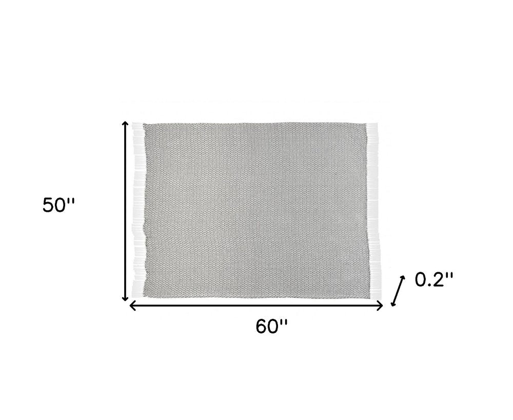 50" X 60" Gray and White Woven Cotton Geometric Throw Blanket with Fringe — view 9