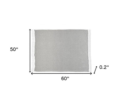 50" X 60" Gray and White Woven Cotton Geometric Throw Blanket with Fringe HomeRoots