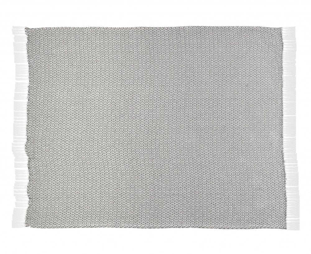 50" X 60" Gray and White Woven Cotton Geometric Throw Blanket with Fringe — view 4