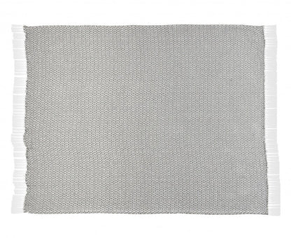 50" X 60" Gray and White Woven Cotton Geometric Throw Blanket with Fringe HomeRoots