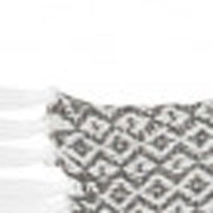 50" X 60" Gray and White Woven Cotton Geometric Throw Blanket with Fringe HomeRoots