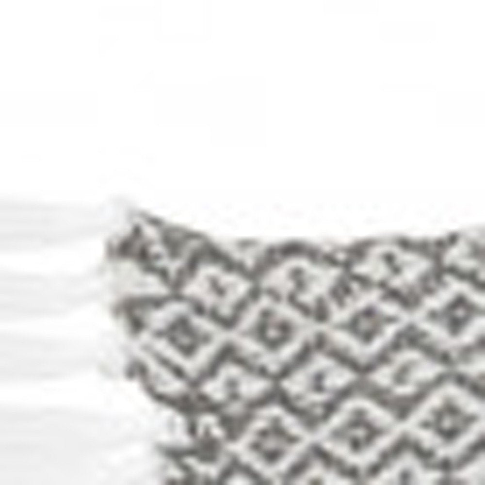 50" X 60" Gray and White Woven Cotton Geometric Throw Blanket with Fringe HomeRoots