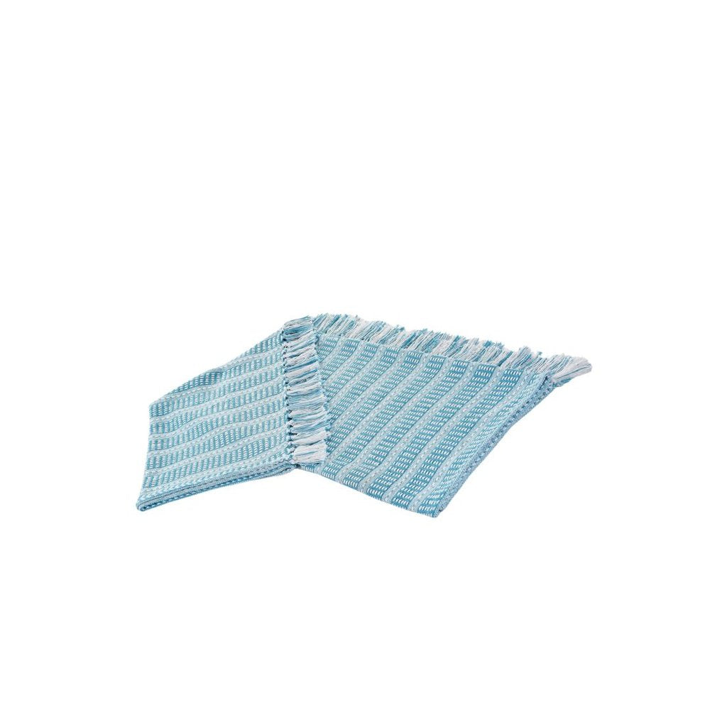 Blue and White Woven Cotton Striped Throw Blanket — view 7