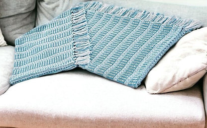 Blue and White Woven Cotton Striped Throw Blanket