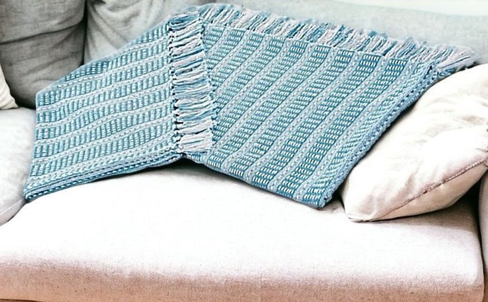 Blue and White Woven Cotton Striped Throw Blanket HomeRoots