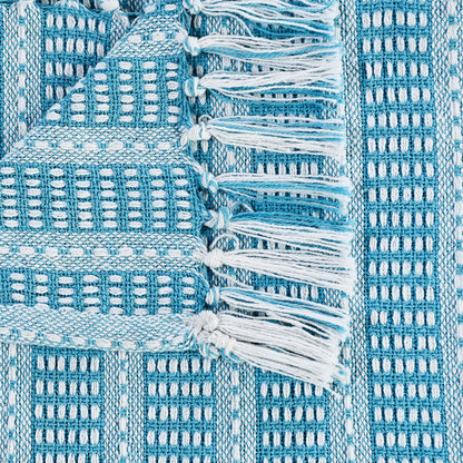 Blue and White Woven Cotton Striped Throw Blanket HomeRoots