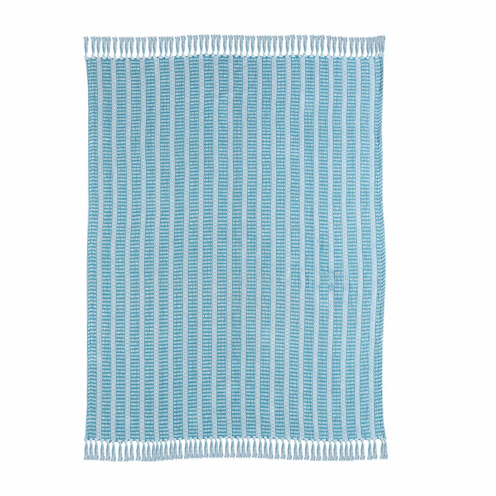 Blue and White Woven Cotton Striped Throw Blanket HomeRoots