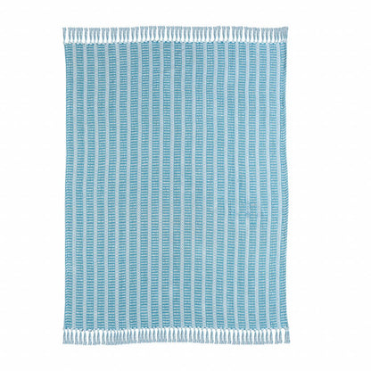 Blue and White Woven Cotton Striped Throw Blanket HomeRoots