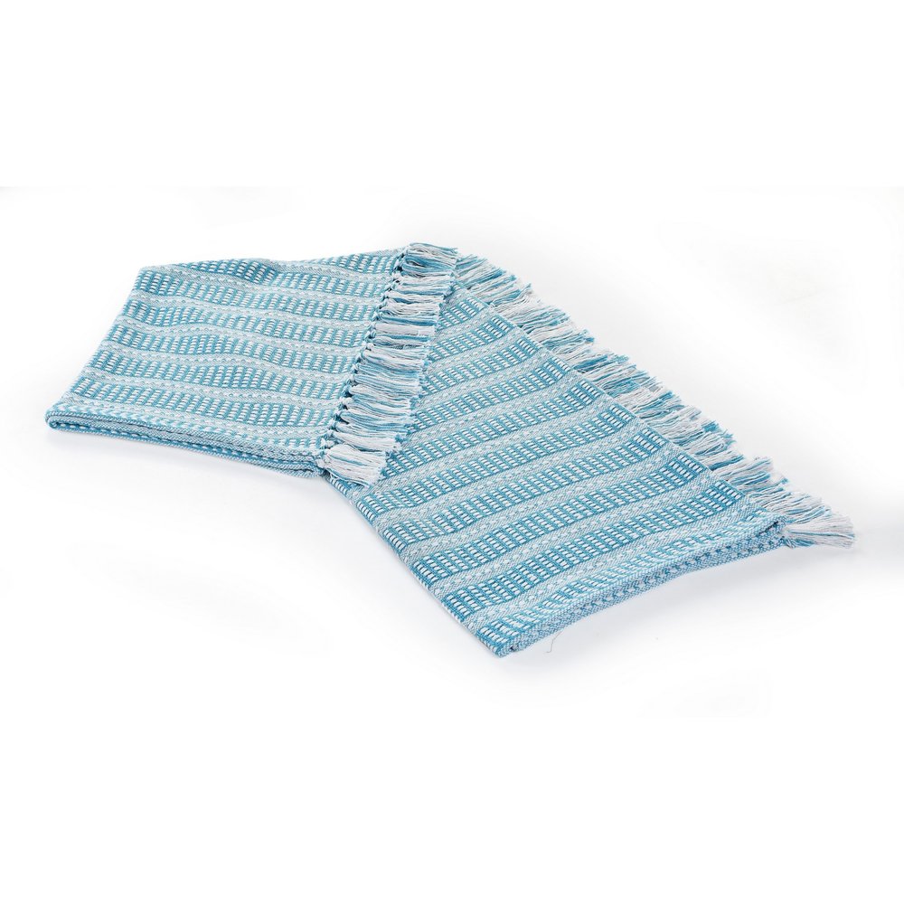 Blue and White Woven Cotton Striped Throw Blanket HomeRoots
