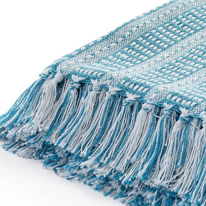 Blue and White Woven Cotton Striped Throw Blanket HomeRoots