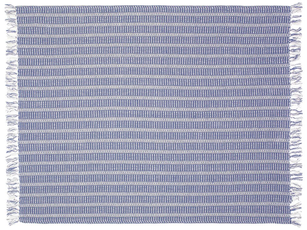 Blue and White Woven Cotton Striped Throw Blanket HomeRoots
