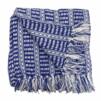 Blue and White Woven Cotton Striped Throw Blanket HomeRoots