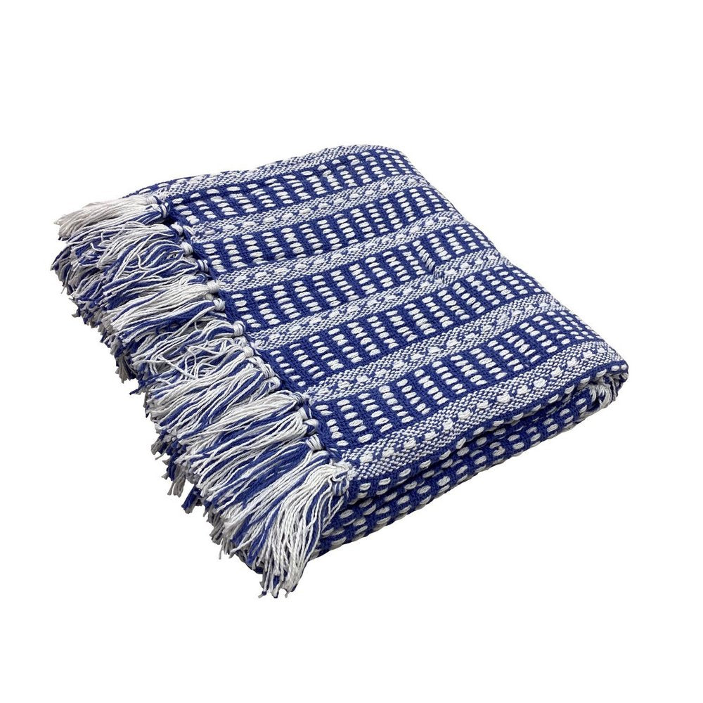 Blue and White Woven Cotton Striped Throw Blanket HomeRoots