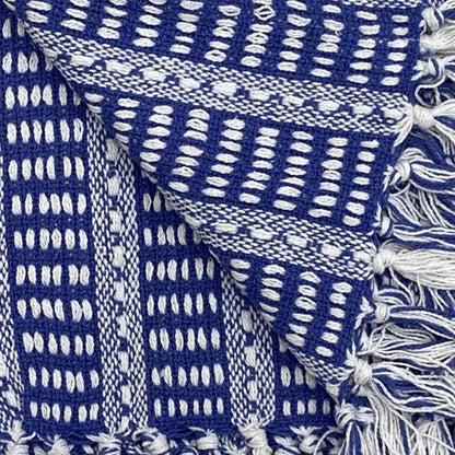 Blue and White Woven Cotton Striped Throw Blanket