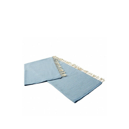 50" X 60" Blue and White Woven Cotton Geometric Throw Blanket with Fringe HomeRoots