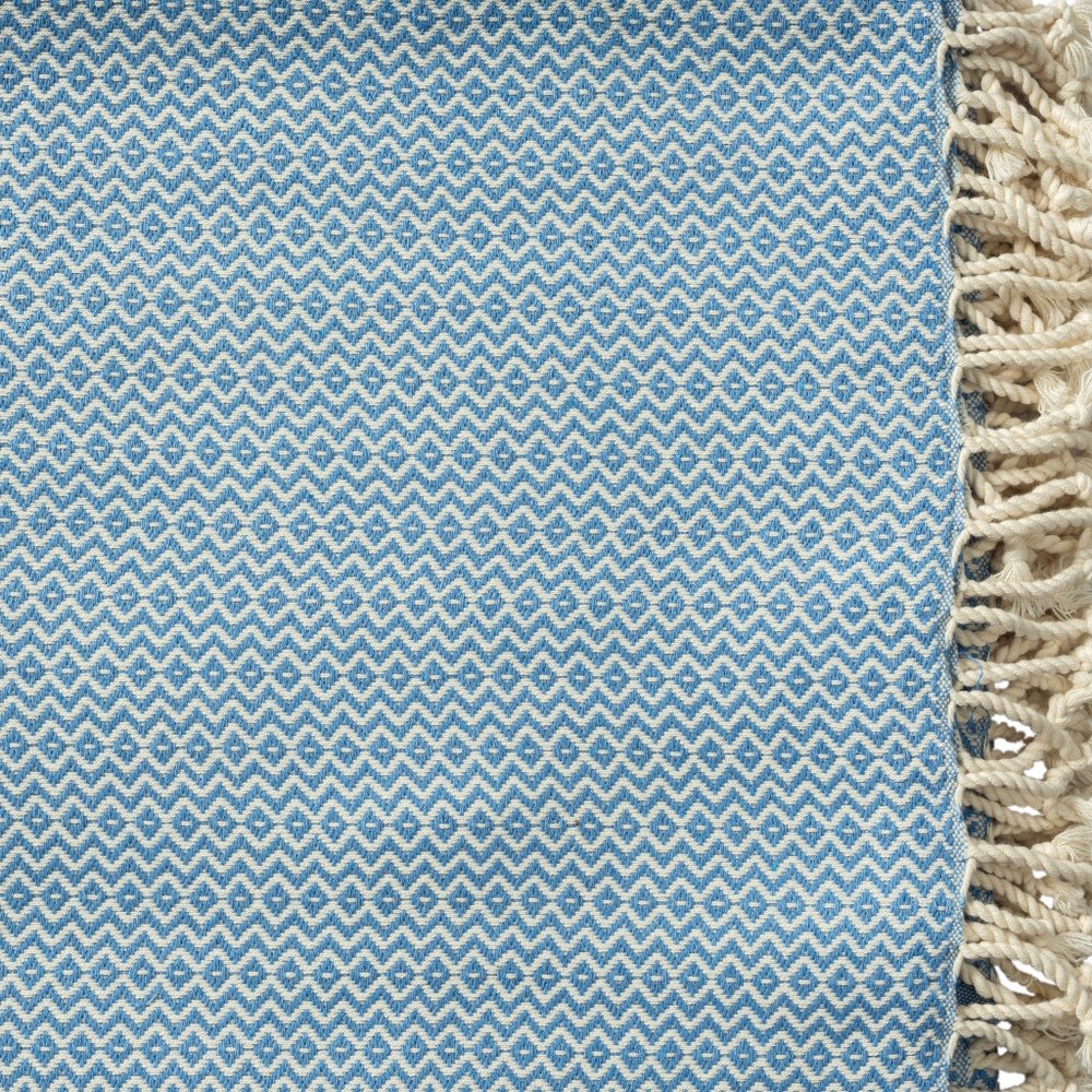 50" X 60" Blue and White Woven Cotton Geometric Throw Blanket with Fringe HomeRoots