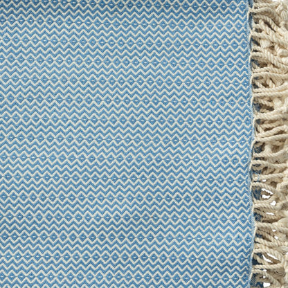 50" X 60" Blue and White Woven Cotton Geometric Throw Blanket with Fringe HomeRoots