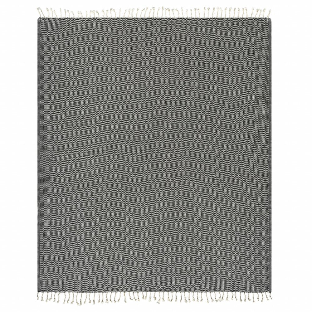 50" X 60" Blue and White Woven Cotton Geometric Throw Blanket with Fringe HomeRoots