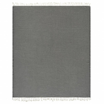50" X 60" Blue and White Woven Cotton Geometric Throw Blanket with Fringe HomeRoots