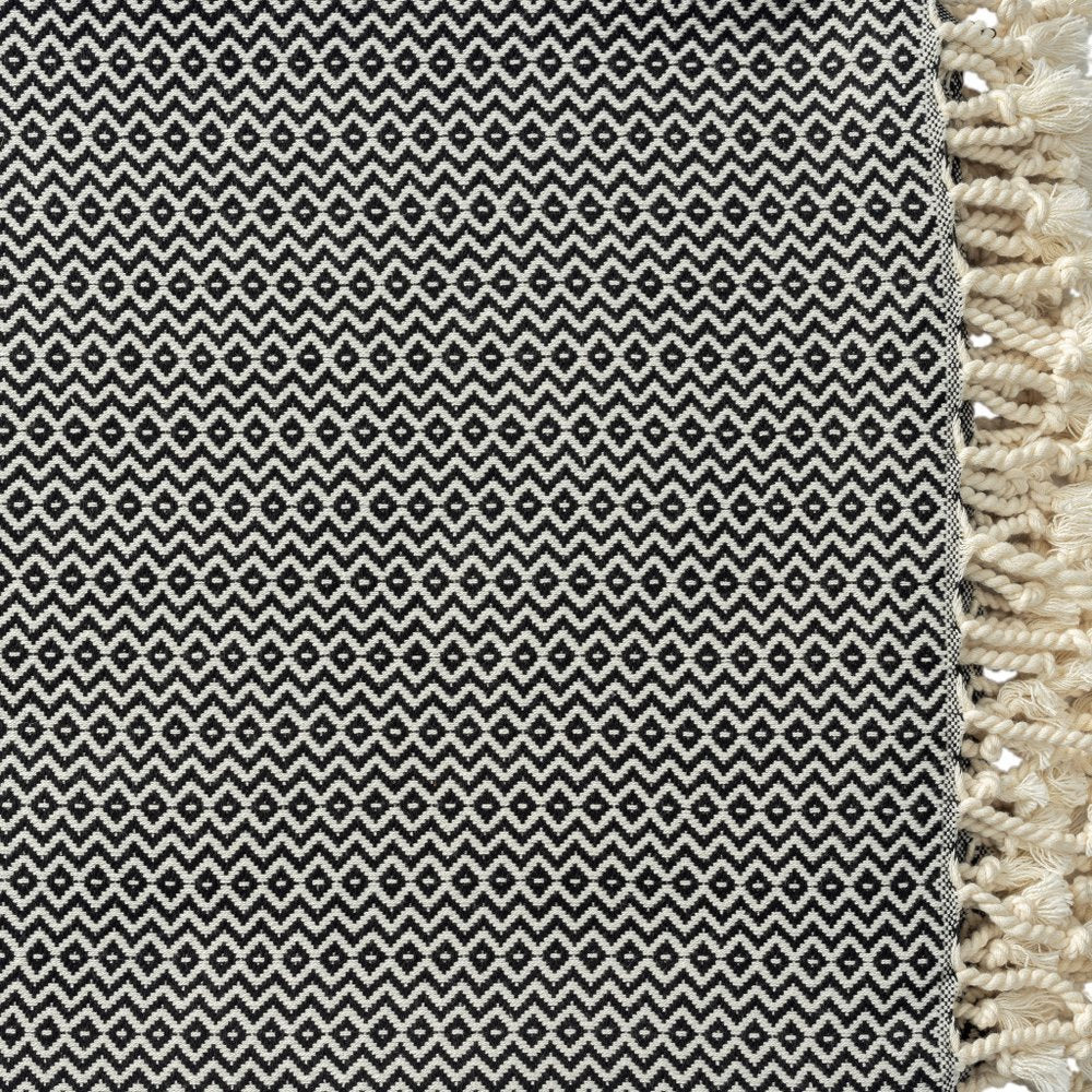 50" X 60" Blue and White Woven Cotton Geometric Throw Blanket with Fringe HomeRoots