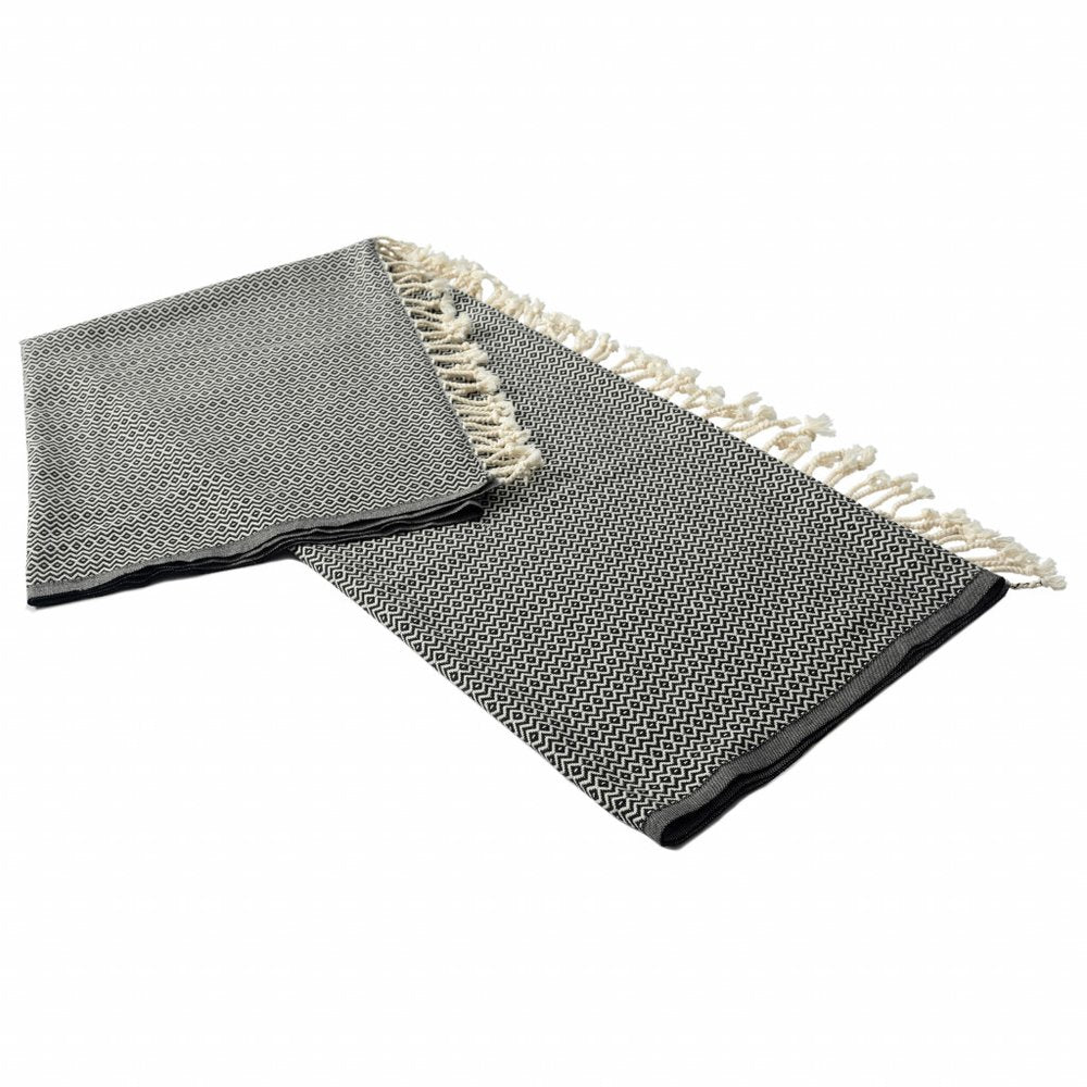 50" X 60" Blue and White Woven Cotton Geometric Throw Blanket with Fringe HomeRoots