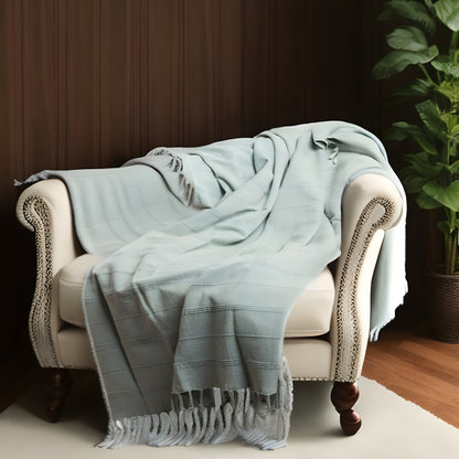 Green Woven Cotton Striped Throw Blanket