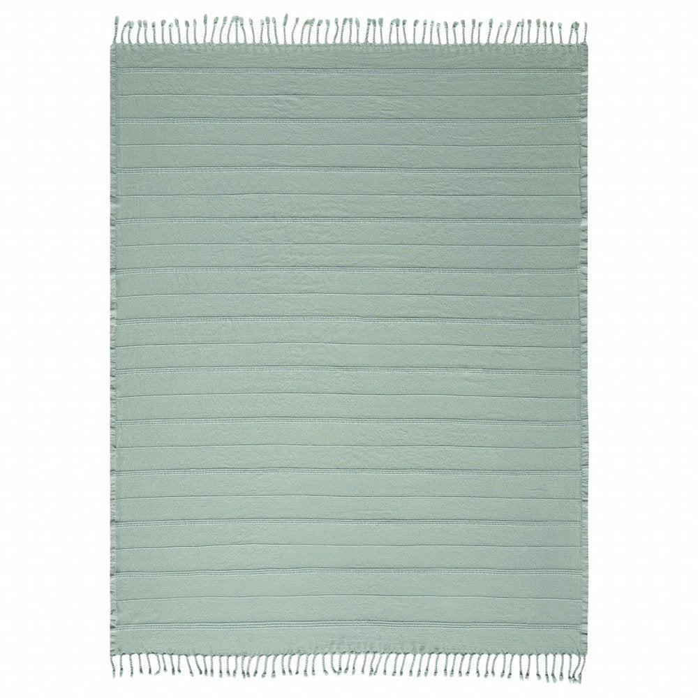 Green Woven Cotton Striped Throw Blanket HomeRoots